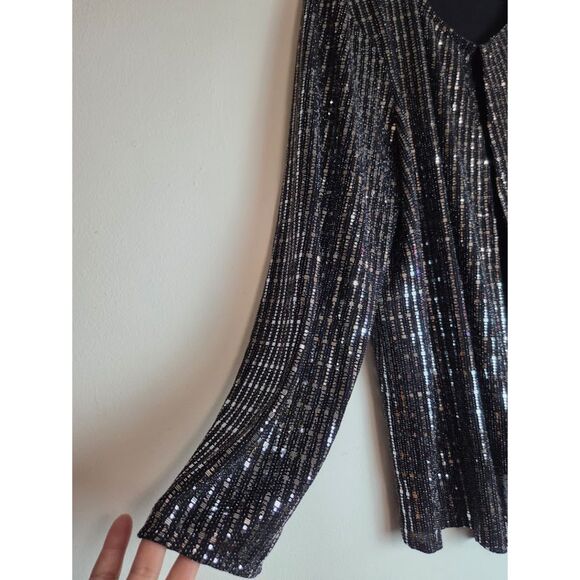 NWT Anne Klein Black & Silver Metallic Sequins Evening Cardigan Sweater size XL - Picture 3 of 12
